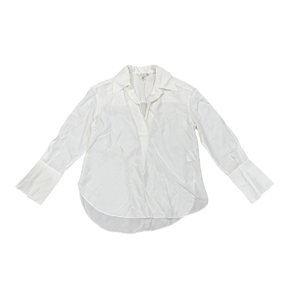 Banana Republic Women Cream 100% Silk V-Neck Long Sleeve Blouse XS Career Staple